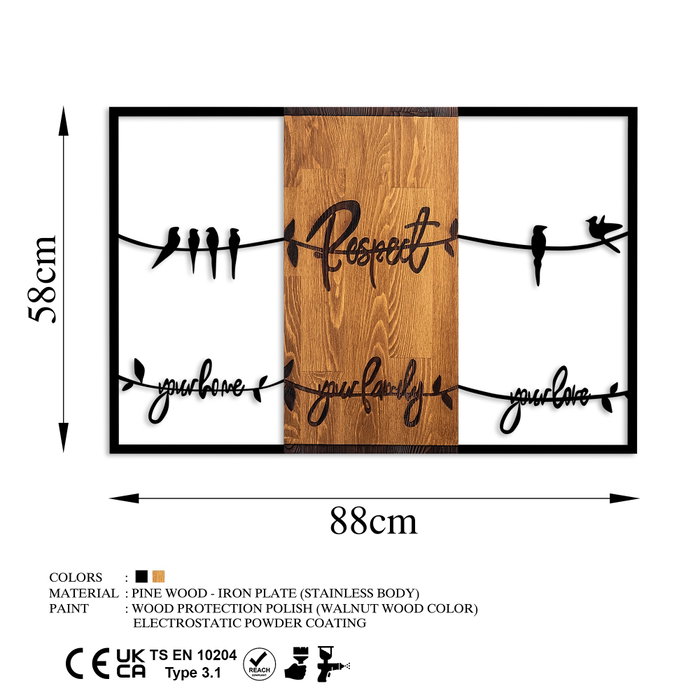 Wallity Respect Your Home Your Family Your Love 1 - Escultura de Pared de Madera en Nogal y Negro Wallity Respect Your Home Your Family Your Love 1 - Escultura de Pared de Madera en Nogal y Negro